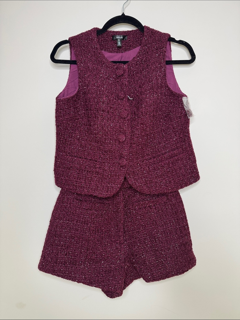 Aqua Plum Tweed Vest & Shorts Set Sz XS Academia